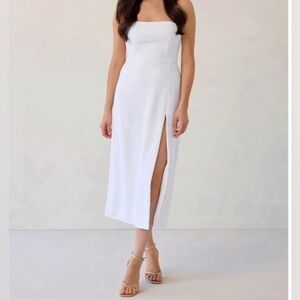 White Strapless Park & Fifth Dress with slit